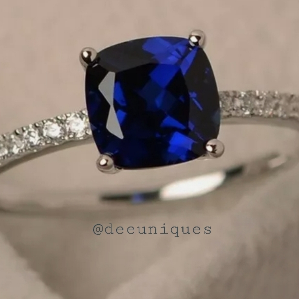 Silver Sapphire Princess cut ring